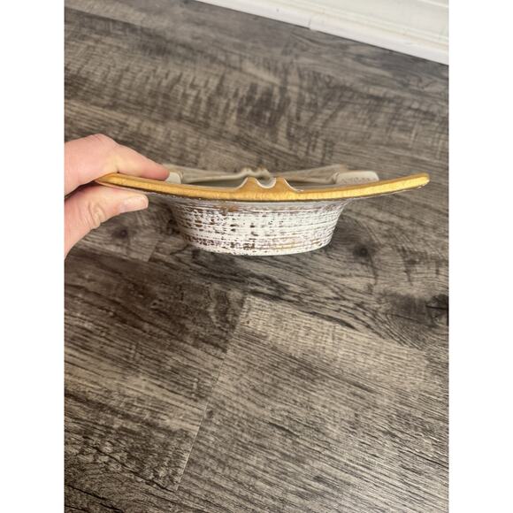 Vintage Royal Haeger Ashtray Square Gold Tweed White Swirl MCM Retro Atomic 7” - Picture 5 of 11